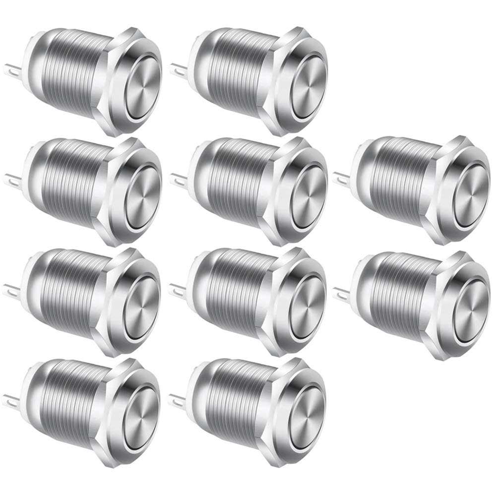 Gebildet 10Pcs 12mm Stainless Steel 2A 12V-24V-125V-250V Waterproof Push Button Momentary Push Button On Off (Flat Head)