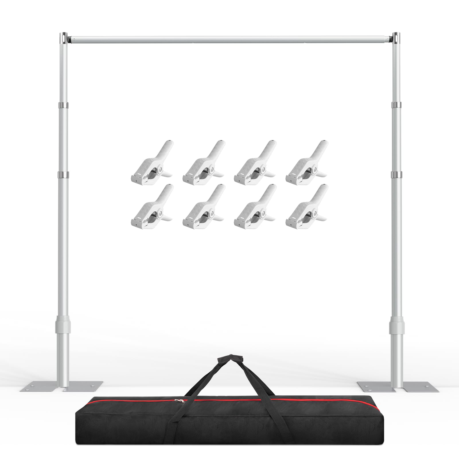 EMART Soporte de Fondo 2,6x3m, Grande Sistema de Arche de Mariage Réglable Ajustable para Decoración de Bodas, Cumpleaños, Fiestas, Banquetes - Plata