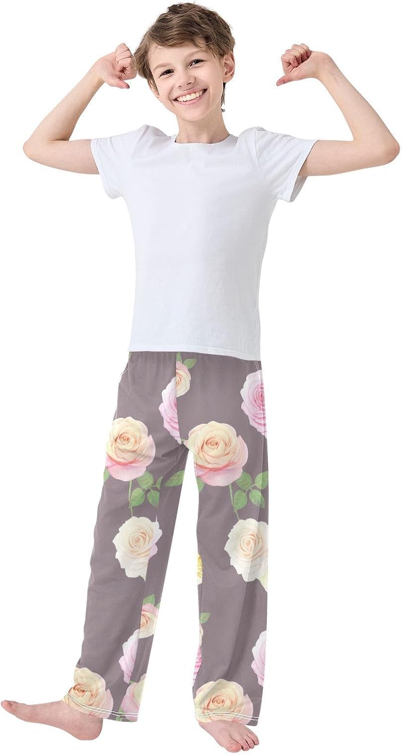 J JOYSAY Blooming Roses Floral Taupe Pajamas Pants Soft Long Pajama Bottoms Lounge Sleep Pants Size S-XL