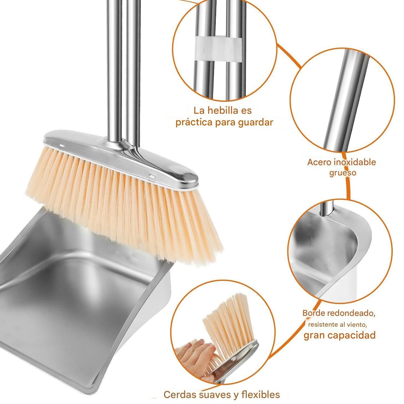 Escoba Y Recogedor Para Cocina, Escoba Ajustable Exteriores, Herramienta Limpieza Suelos Acero Inoxidable
