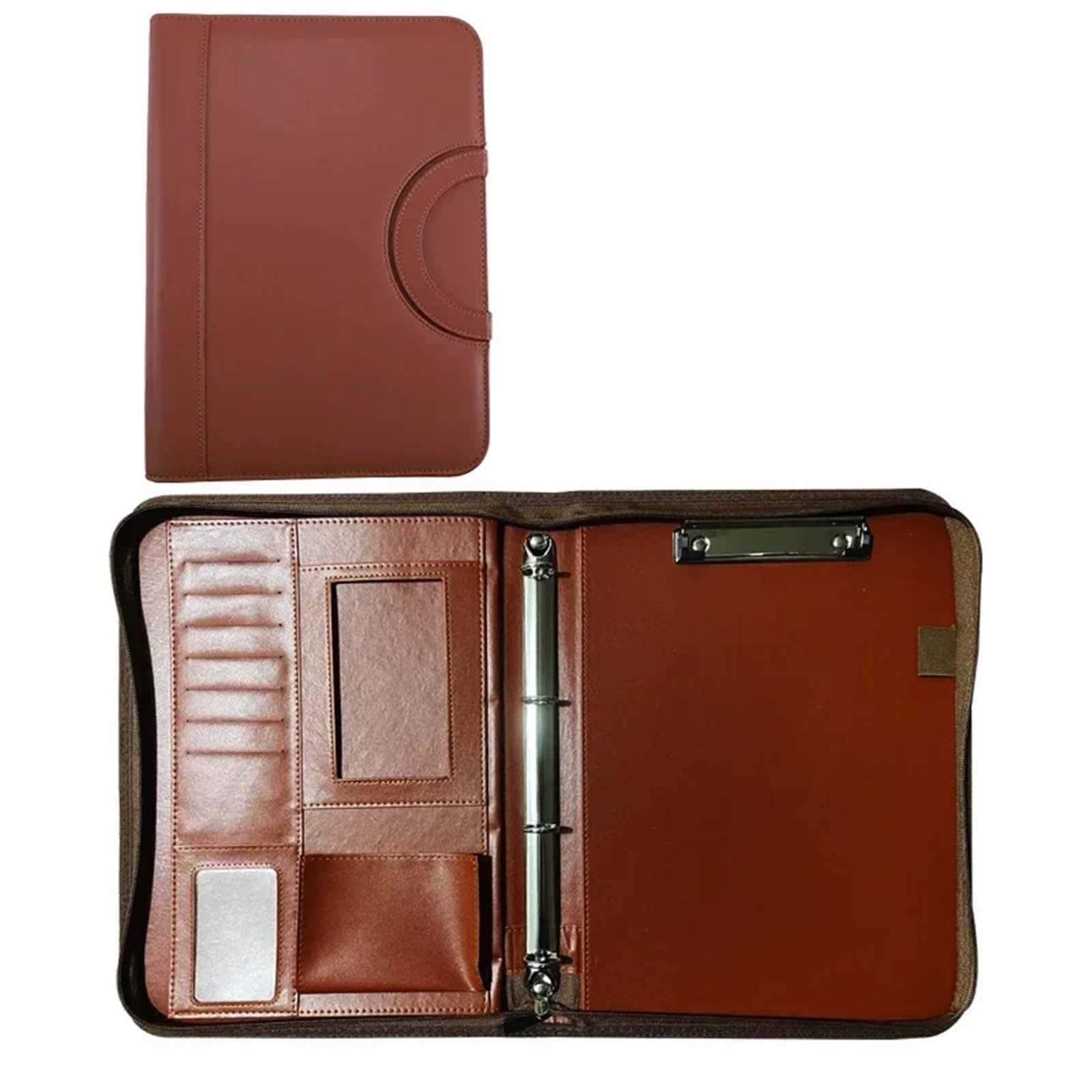 Cartella for conferenze, contratto, organizzatore, schedario, cartelle con Cerniera, cancelleria, in Pelle, Portadocumenti Multifunzionale Cartella Aziendale(Brown)