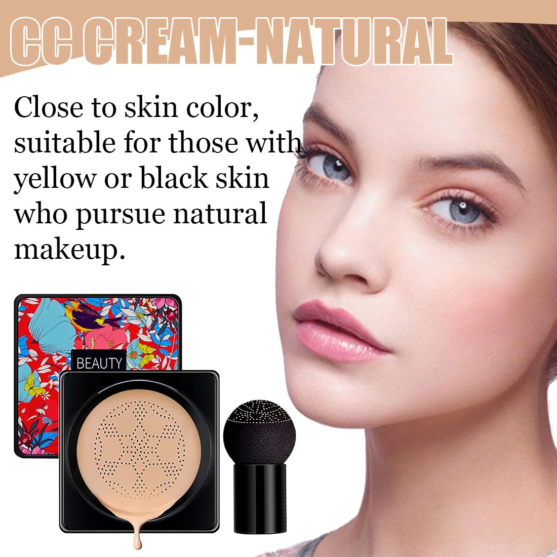 CC Cream Air Cushion Foundation, podkład i gąbka, Mushroom Head Air Cushion CC, krem nawilżający BB, krem rozjaśniający (naturalny)