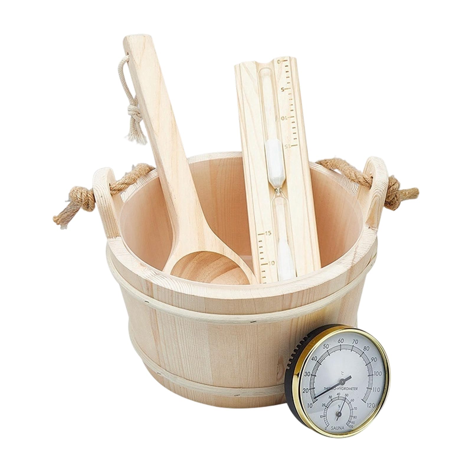 Home Sauna Set Wooden Bucket Ladle Hourglasses Thermometers Accessories for Relaxation Enduring Set
