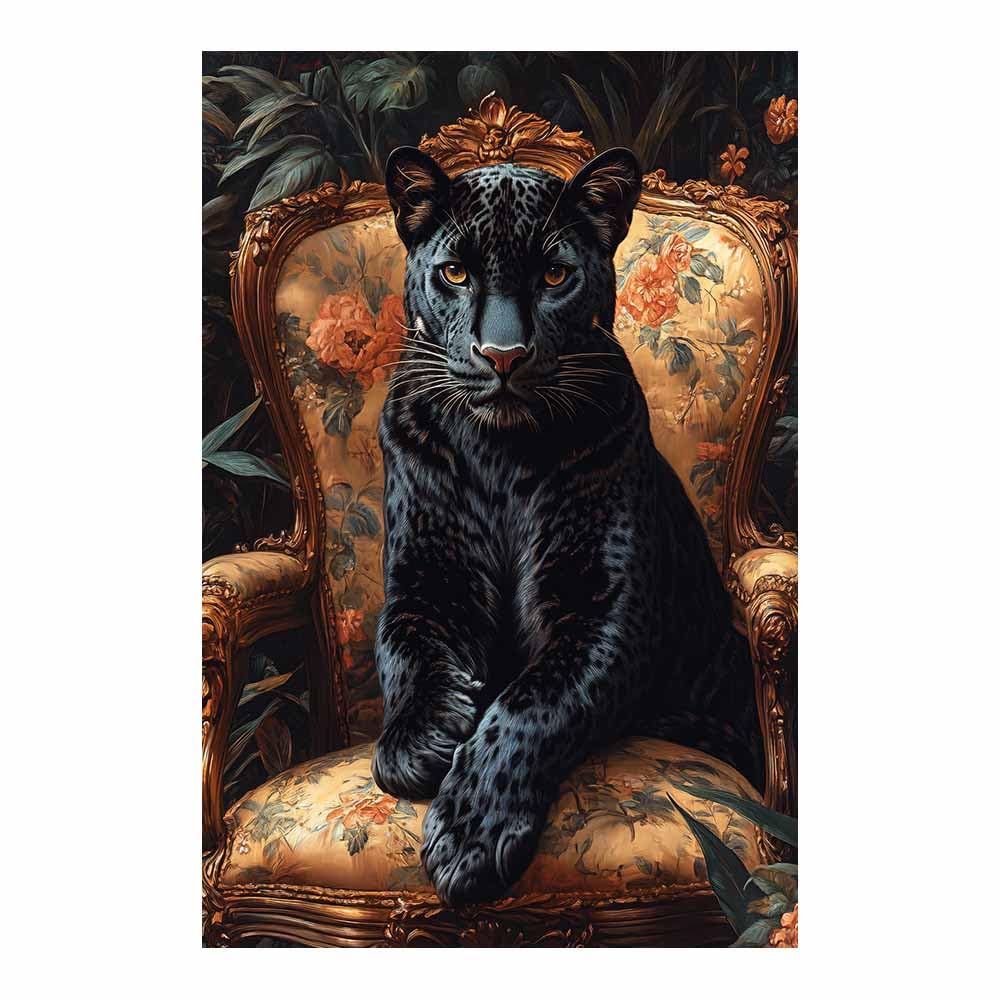 TZKRWRH Cheetah Wall Art Print, Panther Picture Seated Vintage Panther Mid Century Retro Design, Minimalist Painting Poster Wild Animal Art Bedroom Canvas(Black 10)-70x100cm Unframed