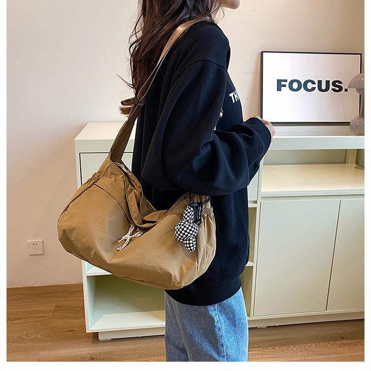 Image of ENOPINK Nylon Crossbody Bags for Women Trendy Crescent Shoulder Bags Lightweight Hobo Bags Purses Adjustable Straps (Brown)