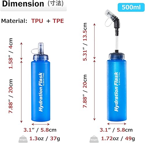 Vista 56 de Azarxis Botellas de agua plegables de TPU Soft Flask sin BPA de 8.5 fl oz 11.8 fl oz 16.9 fl oz 20.3 fl oz para hidratación chaleco paquete correr