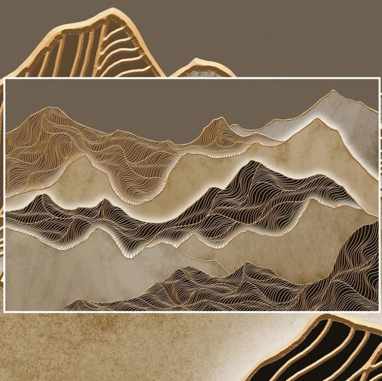 Photo murale 3D style chinois aux lignes d'or et paysage à l'encre rétro en 250x175 cm - 4