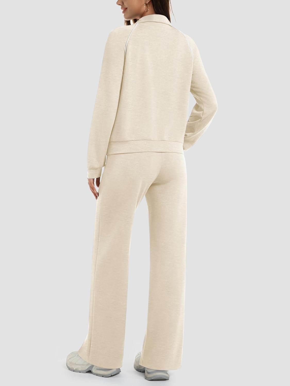 Casly Lamiit Womens 2 Piece Outfits 2025 Fall Casual Zip Up Sweatsuits Lounge Set Travel Wide Leg Pants Striped Tracksuit - Image 5