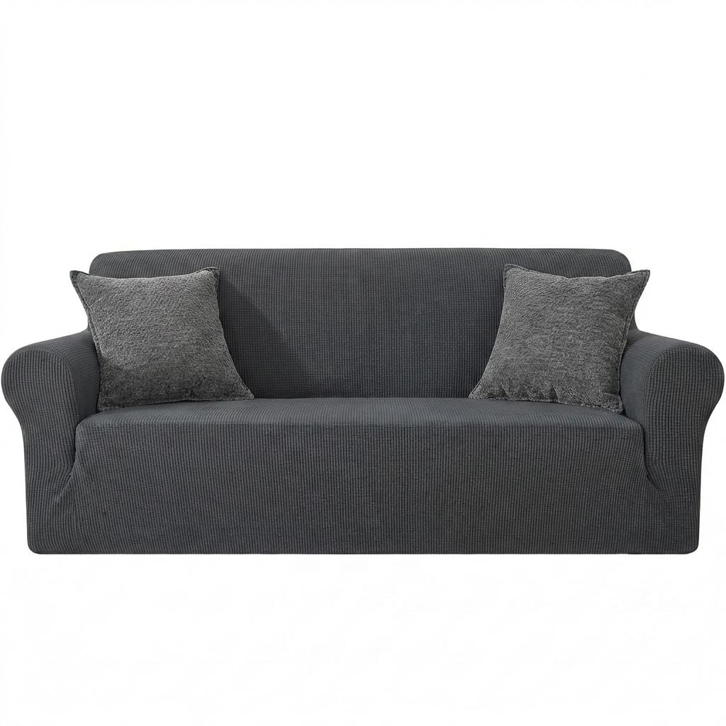 Housse canapé extensible 3 places gris foncé pour rénover un canapé usé facilement