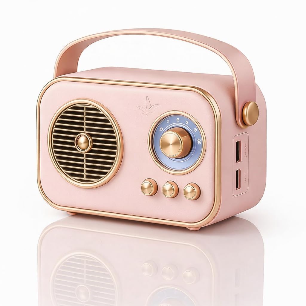 Vintage Bluetooth Wireless Speaker | 10W RMS Loud Sound | Retro Design with Type-C Charging, 8H Battery Backup, USB & AUX Input, Portable Home & Outdoor Speaker (Pink)-image-43