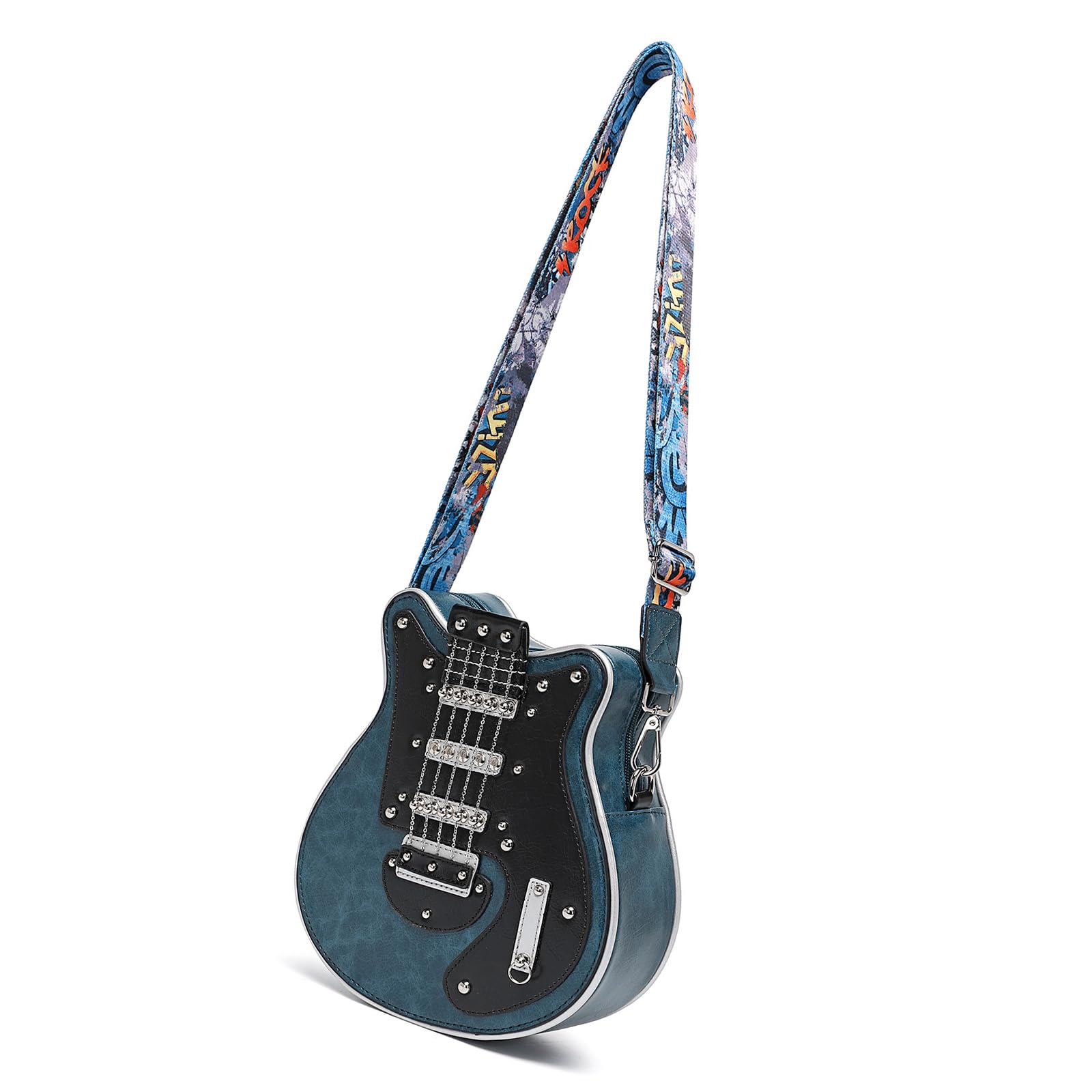 Elegante borsa per chitarra con tracolla a forma di pelle PU, borsa a tracolla casual con tracolla regolabile per amanti della musica e viaggiatori