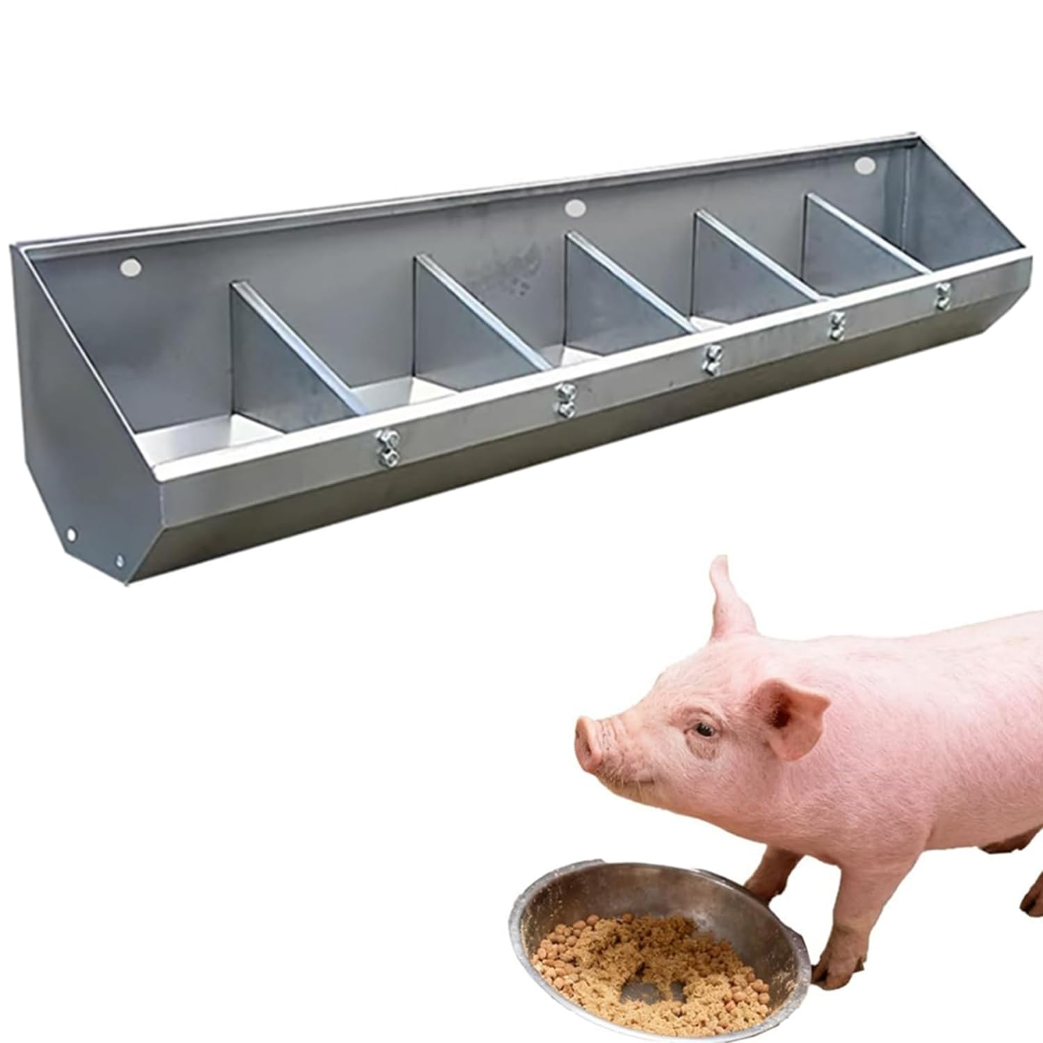 Comedero Portátil De Acero Inoxidable para Cerdos, De 2 a 8 Piezas, con Diseño Antiderrames De Gran Capacidad para Heno Y Grano, para Gallineros Y Porcinos 1.5meter/6hole