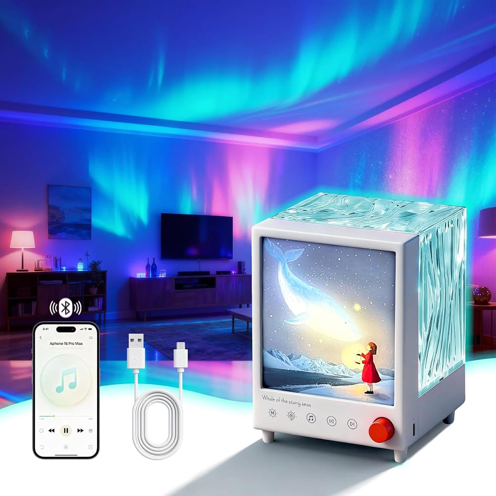 AoLa Proyector de cielo estrellado niños, proyector LED Aurora con 7 efectos de luz y 7 luces nocturnas de ruido blanco luz de fiesta Galaxy para niños con música Bluetooth lámpara de aurora boreal
