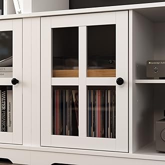 ECACAD 4-Piece Wall Unit TV Stand with Bookshelves for TVs up to 65", Modern TV Console Table Media Entertainment Center with Glass Doors & Open Shelves for Living Room, Bedroom & Home Theater, White