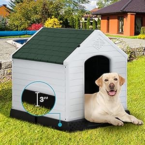 Large Dog House Indoor Outdoor Waterproof Ventilated Plastic Dog House Pet Shelter Cage with Ventilation and Elevated Flooring, Suitable for Small Medium and Large Dogs, Easy to Assemble, Green