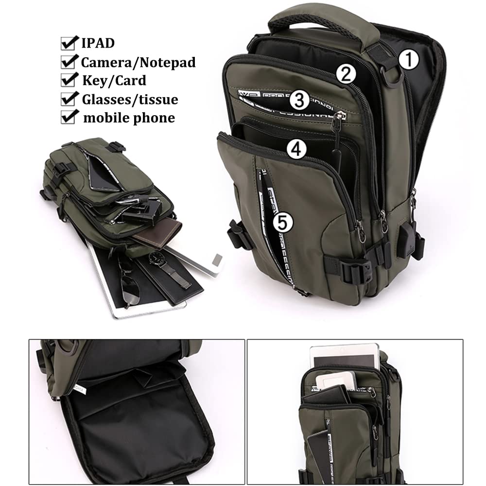 Sac à Bandoulière Homme Sac de Poitrine Sacoche Homme Bandouliere Sacs a Dos Porté épaule Travers Sling Bag