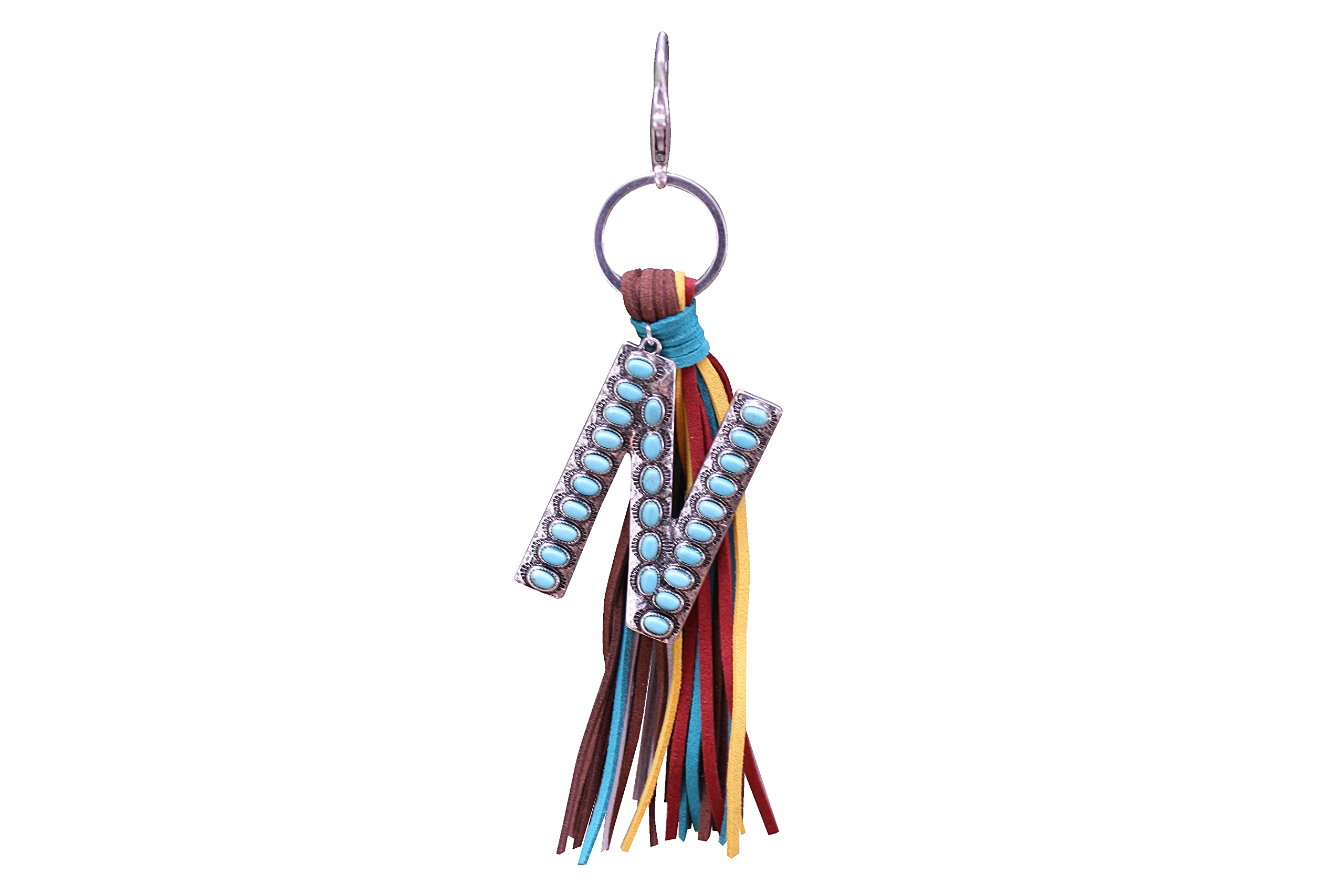 Wonderent Western Initial Letter A-Z Key Chain, Handbags Charm with Leather Tassel and Easy Snap Hook