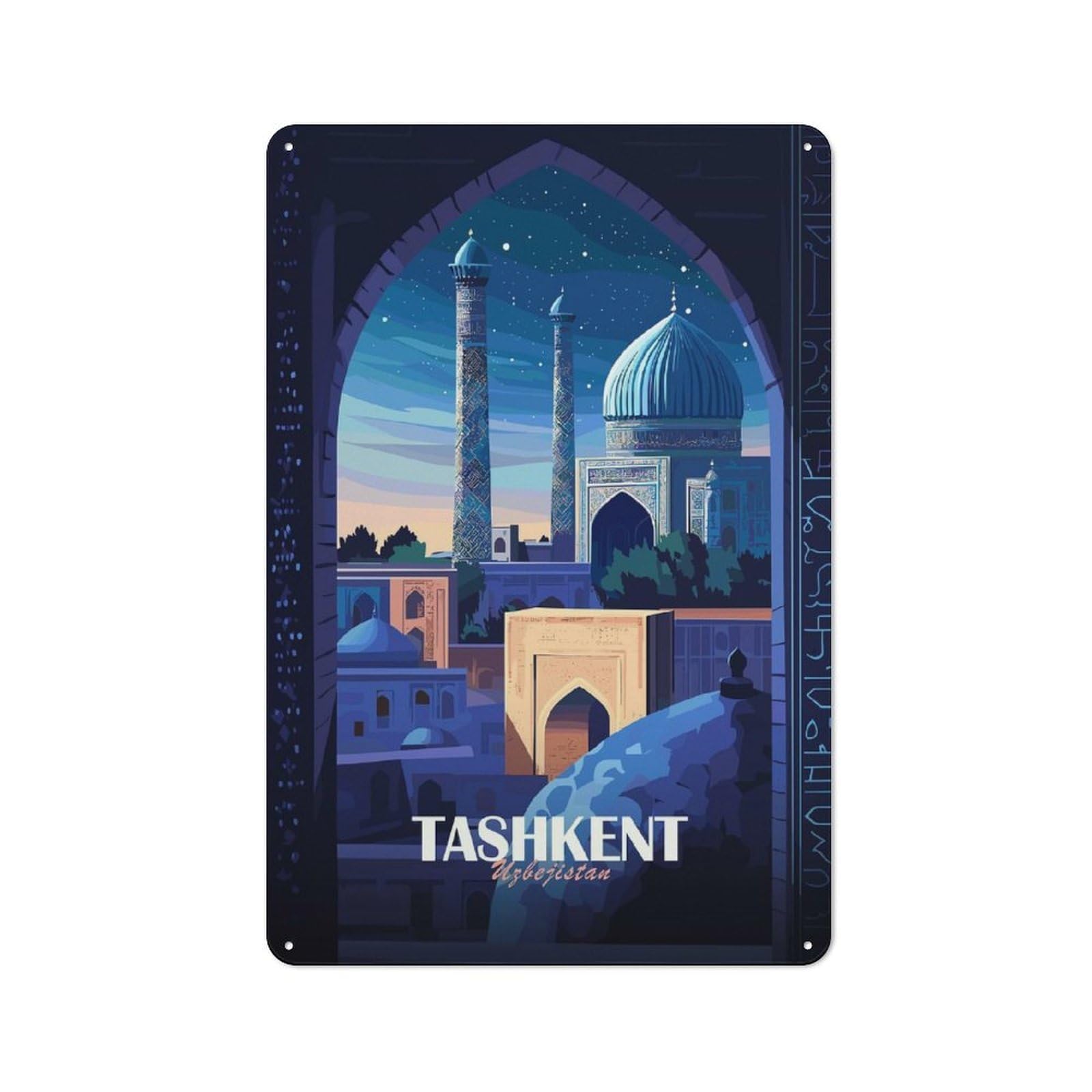 Junmoney Tashkent, Uzbekistan Cityscape Illustration Metal Wall Sign 30X20cm Featuring For Garage Or Workshop, Suited To Diy Enthusiasts
