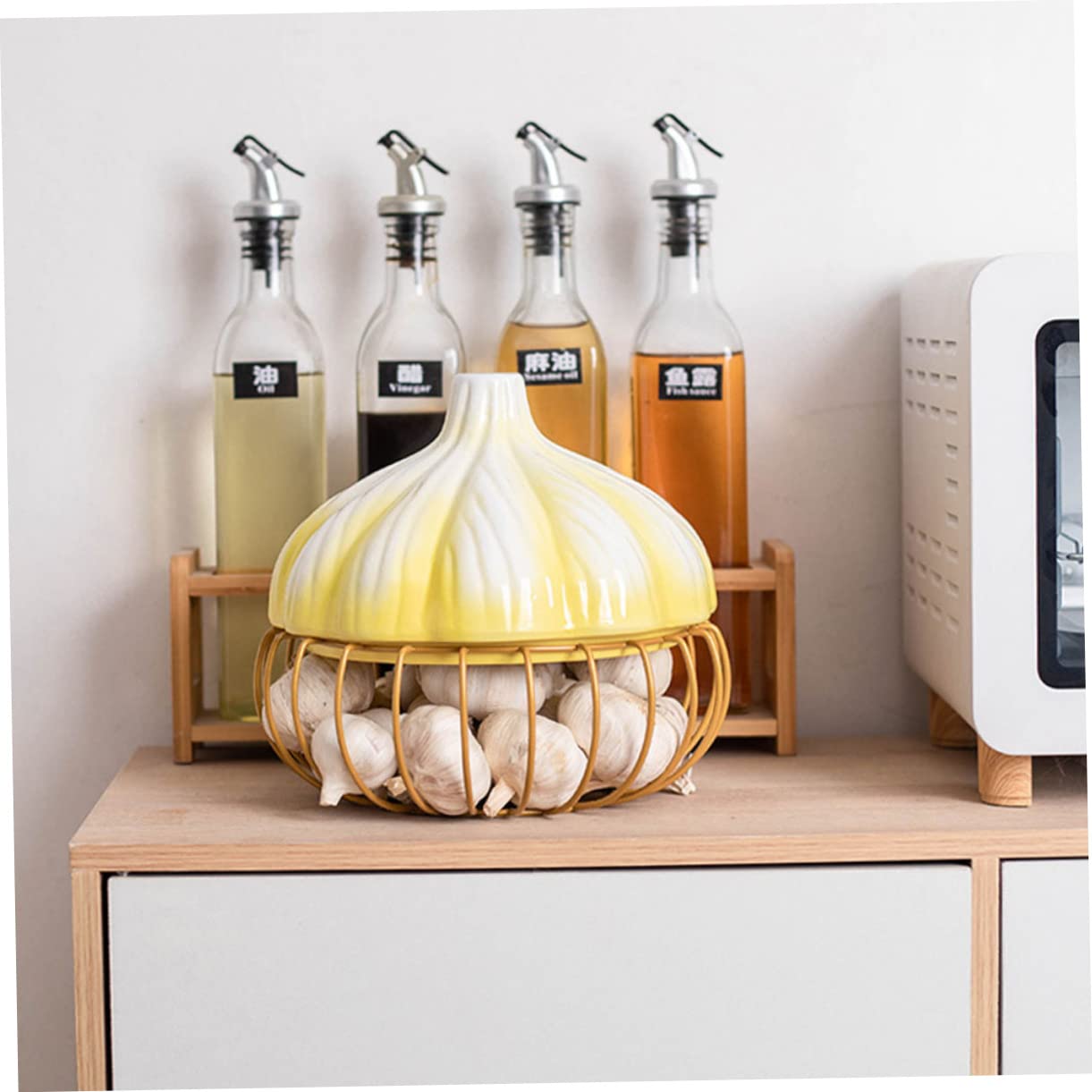 OFFSCH Convenient Garlic Container Multi-function Garlic Holder for Counter Kitchen Supply Iron Art