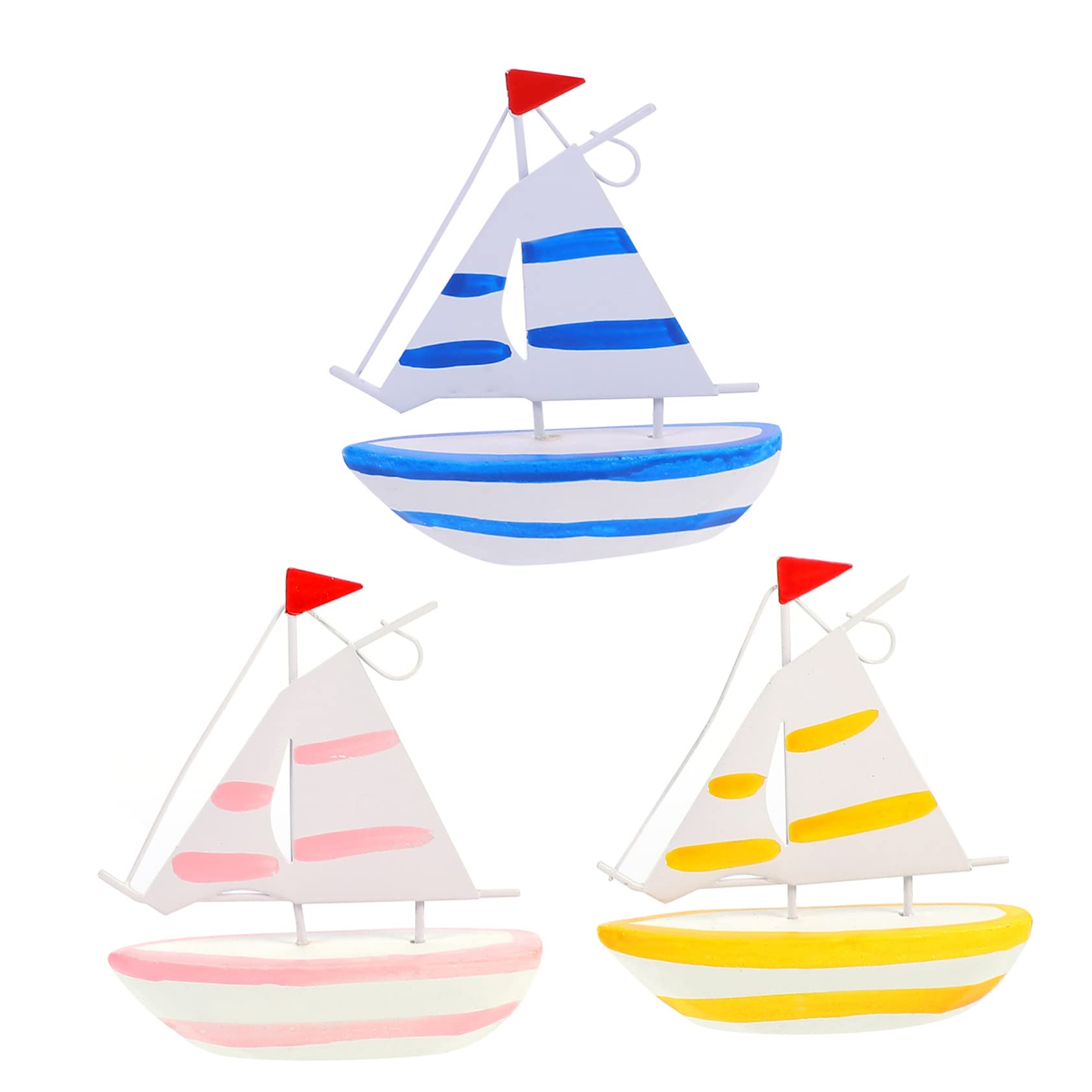 Gogogmee 3Pcs Elegant Sailboat Model Mediterranean Ocean Theme Desk Decor for Home Office and Exquisite Nautical Ornaments for Coastal