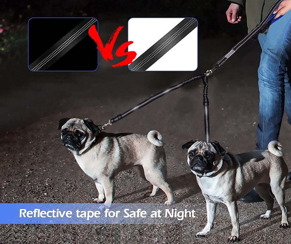 Double laisse pour chien, pas de nœuds, rotation à 360 °, 2 répartiteurs de laisse pour chien, très résistant, élastique, pour promener les chiots de petite, moyenne et grande taille (rouge)