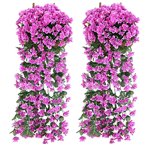 OUKEYI 2 Pack Kunstmatige Violet Klimop Hangende Bloemen, Zijde Opknoping Mand Levensechte Garland voor Huis Bruiloft Tuin/Yard String Hangmanden Wisteria Garland Decoratie (Paarsrood)