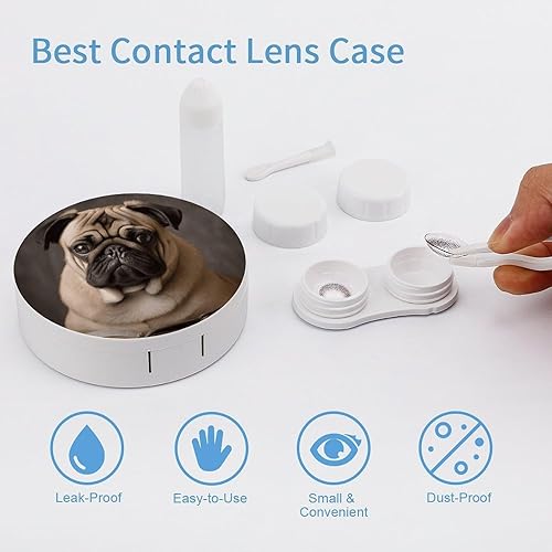 Miniatura 3 de Estuche para lentes de contacto, caja de contacto con estampado de perro Pug de viaje, con solución de espejo, aplicador de botellas, kit de