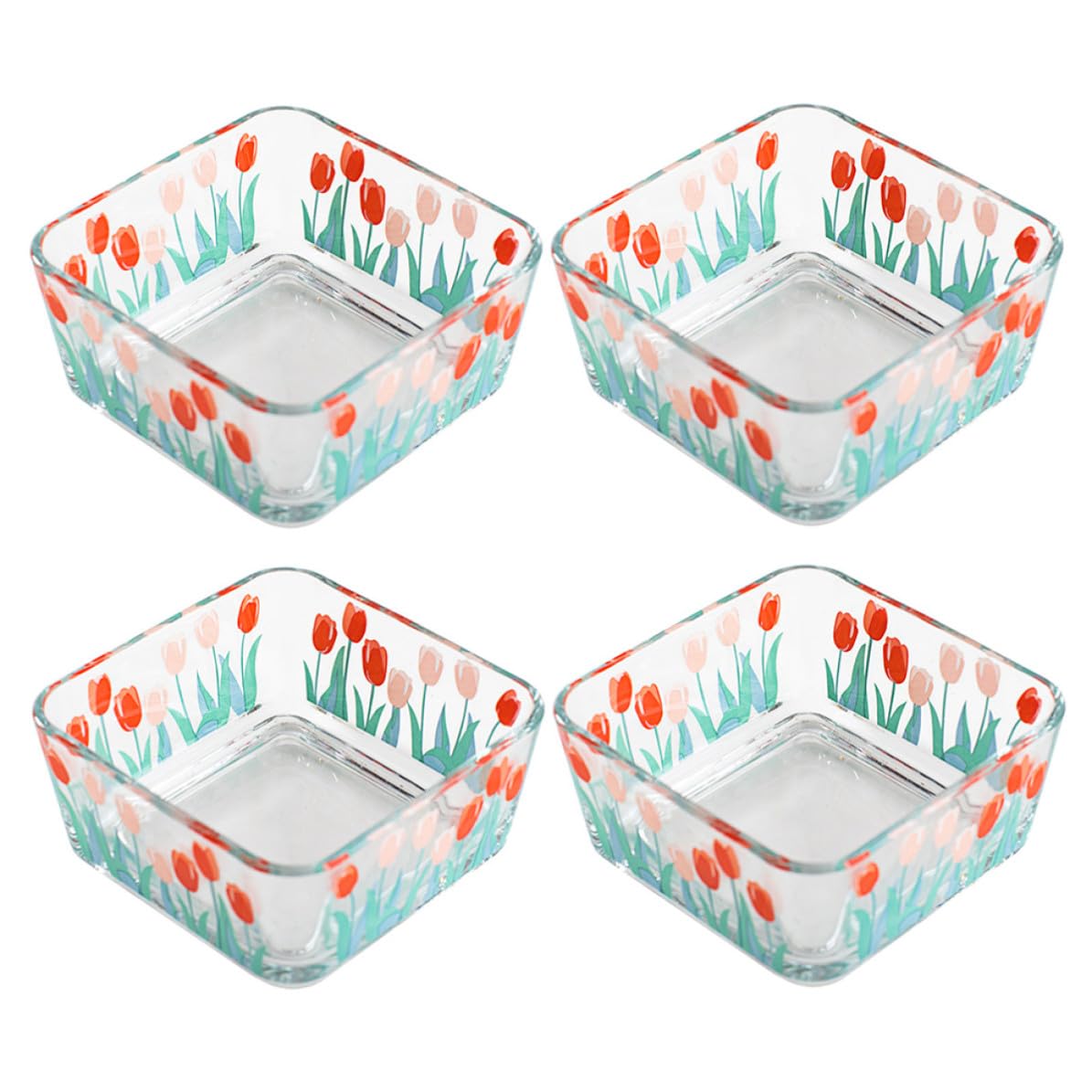 4 Piezas Cuenco de Vidrio Cuadrado Estilo Tulipán, Tazón de Postre Transparente para Snacks y Ensalada, Diseño Chic, Uso en Cocina y Restaurante