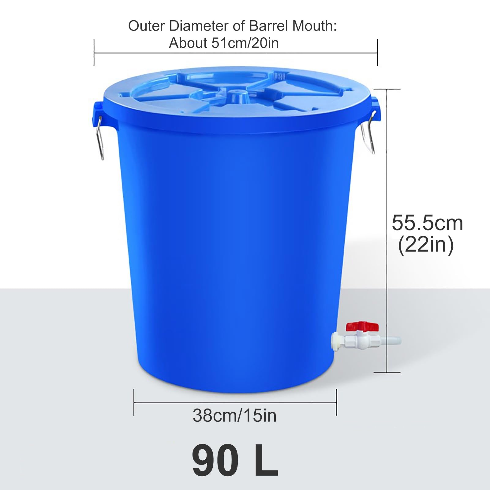Beczka na Deszczówkę 45/65/90/120 L, Zbiornik na Wodę, Beczka na Deszczówkę, Łapacz Deszczu, Beczka Plastikowa z Pokrywką(Blue,38x51x55.5cm/15x20x22in)