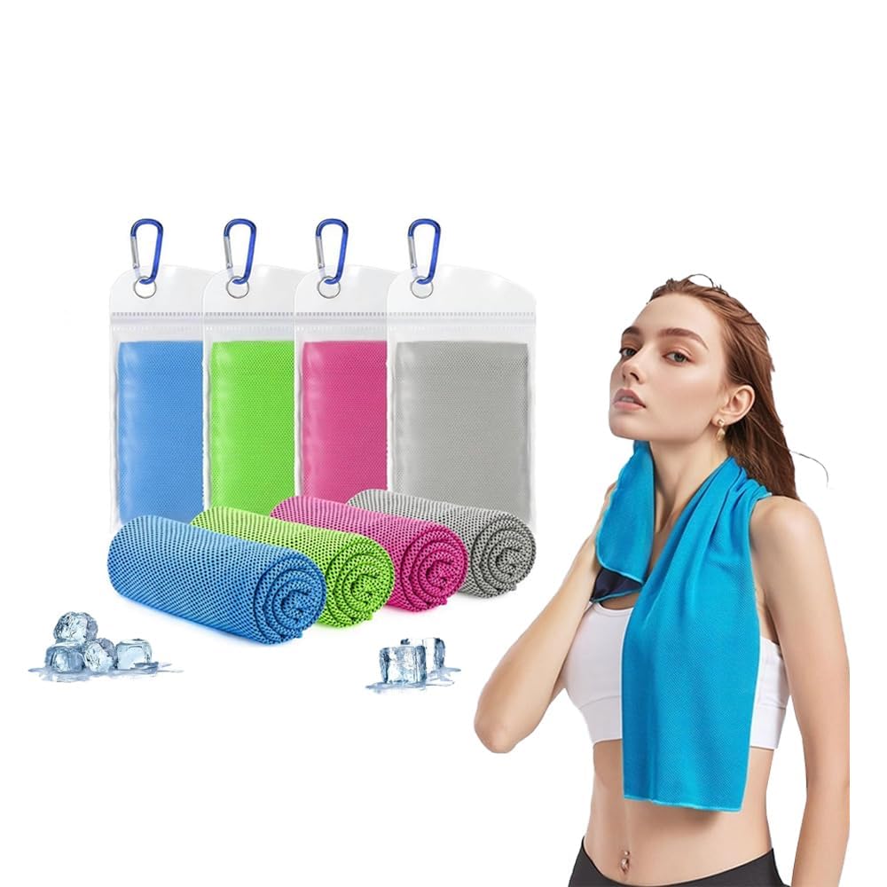 Oaygat 4 Pcs Cooling Towels Ice Towel for Neck and Face Gym Towels For Women And Men Great for The Gym, Yoga, Running, and Travel - Multi-Color with Hiking Buckle Clip