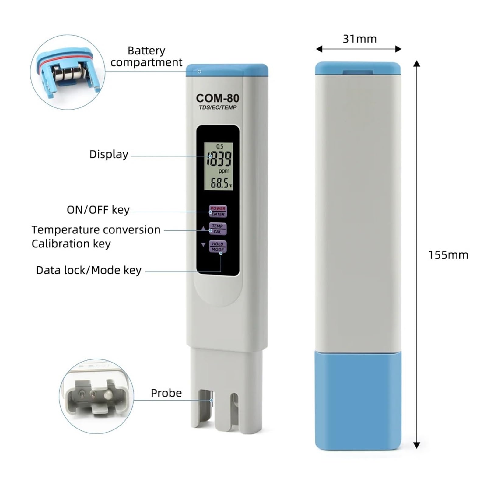 Miernik Temperatury TDS EC COM-80 Monitor Całkowitych Rozpuszczonych Ciał Stałych Tester Przewodności Do Hydroponiki Akwariowej Wody Pitnej Szybkie I DokłAdne Wykrywanie