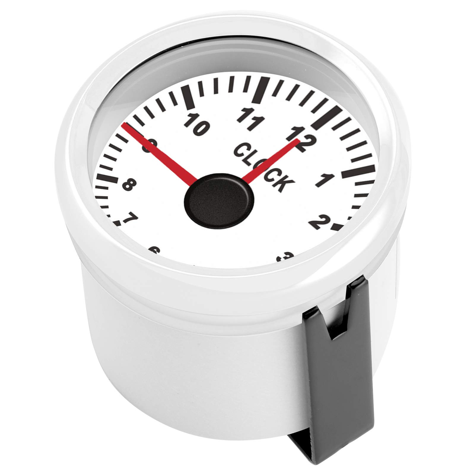 Qiilu Compteur d'heures de Bateau, Instrument de jauge d'horloge Universel 12 V / 24 V 2 Pouces 0-12 Compteur horaire rétro-éclairage Rouge pour Voiture Bateau Yacht Moto(Cadran Blanc Cadre Blanc)