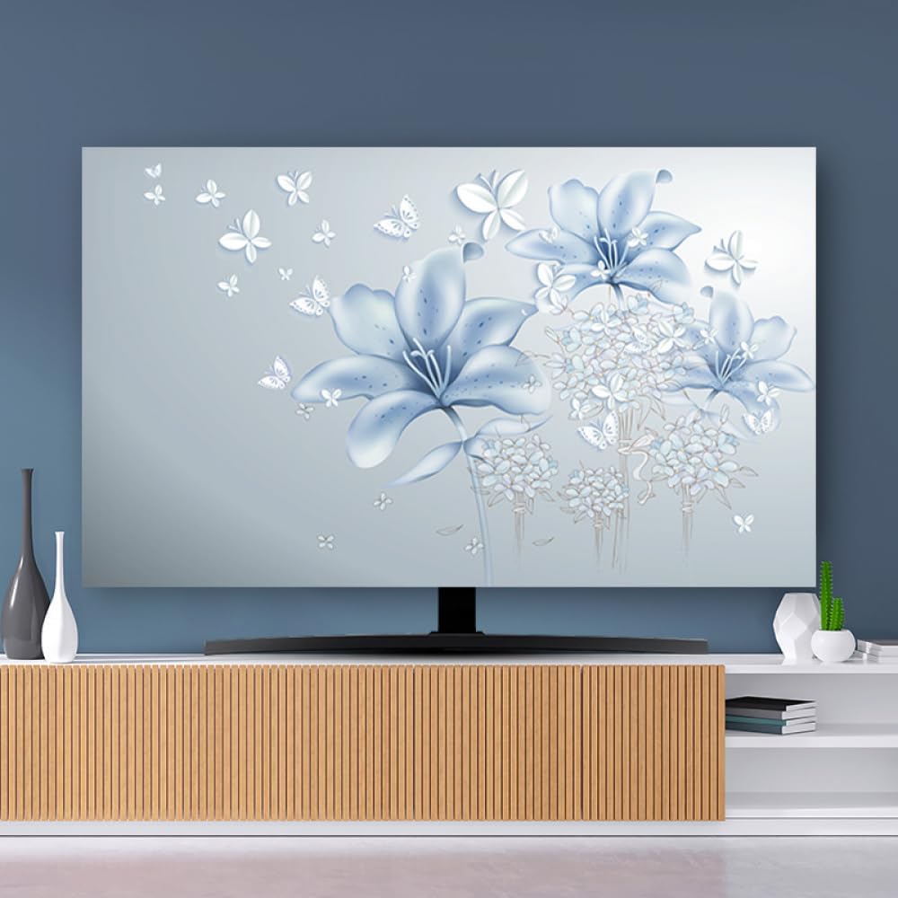 TV Cover TV Screen Protector Polyester Dustproof Cloth Fabric for LCD LED TVs Indoor Bedroom Living Room Decoration Wall-Mounted Desktop Curved/Flat Display Protector-Blue-3||80inch(188*110cm)