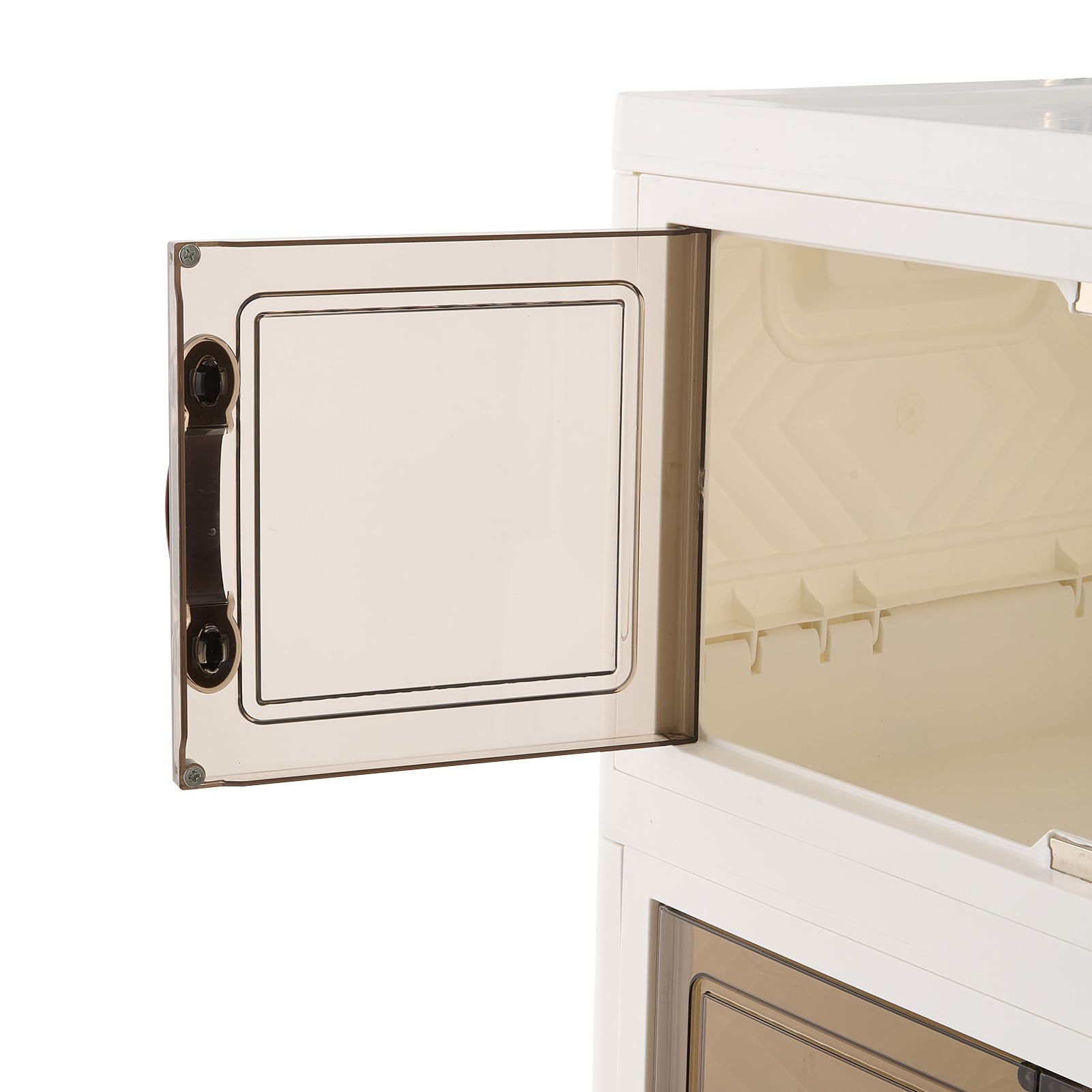 Zusammenklappbare Aufbewahrungsbox mit Doppeltür, 40L*5, weiß, auf Rollen | 45cm zusammenklappbare Aufbewahrungsbehälter aus Kunststoff mit Rollen als Schrankorganizer für das Homeoffice, 5 Ebenen