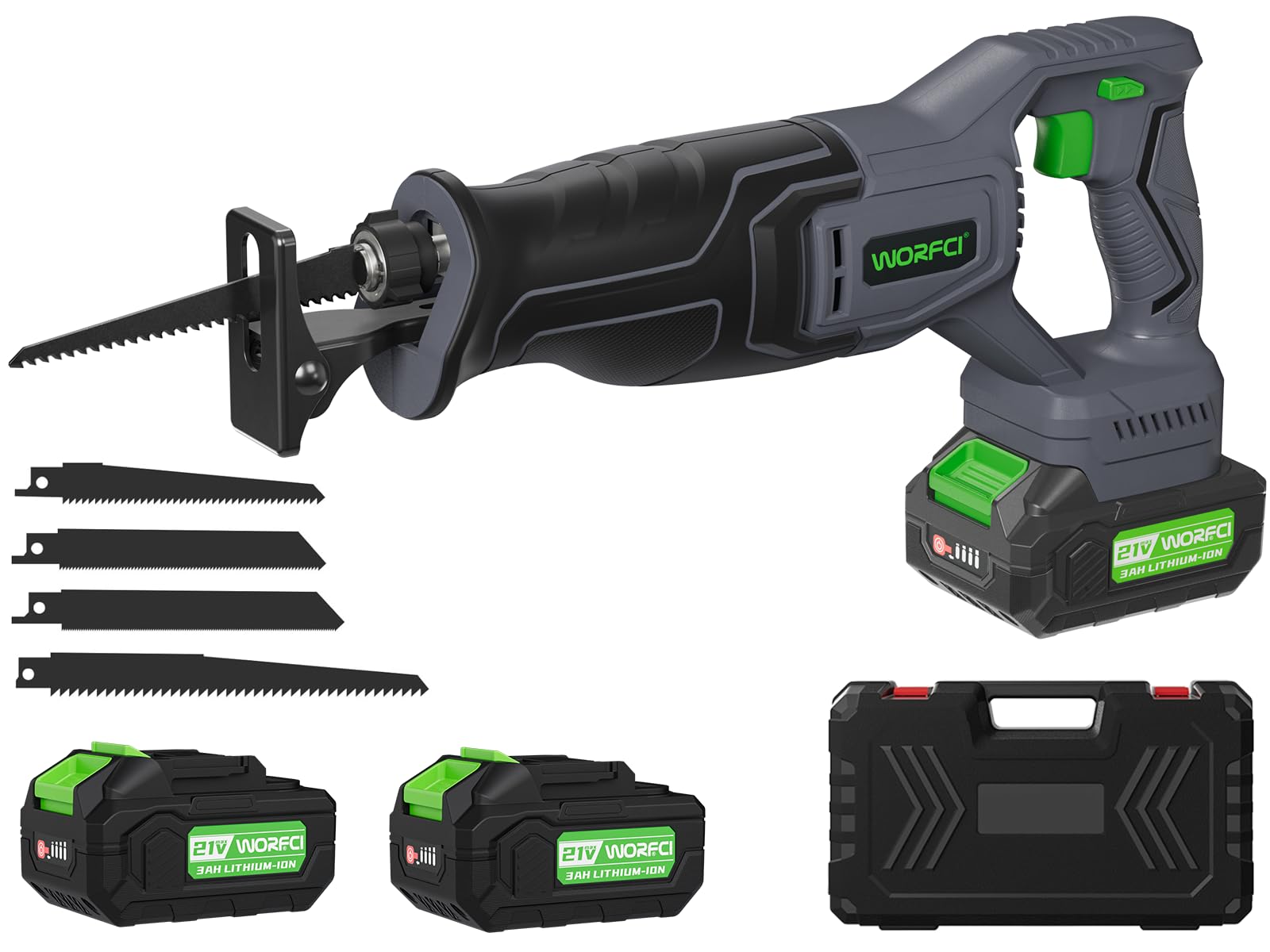 Sega a Gattuccio con 2 Batterie, Motore Brushless con Variabile 0-3500 SPM, 4 Lame, Cambio Lama Senza Utensili per Taglio Legno/PVC/Metallo (WRS21)
