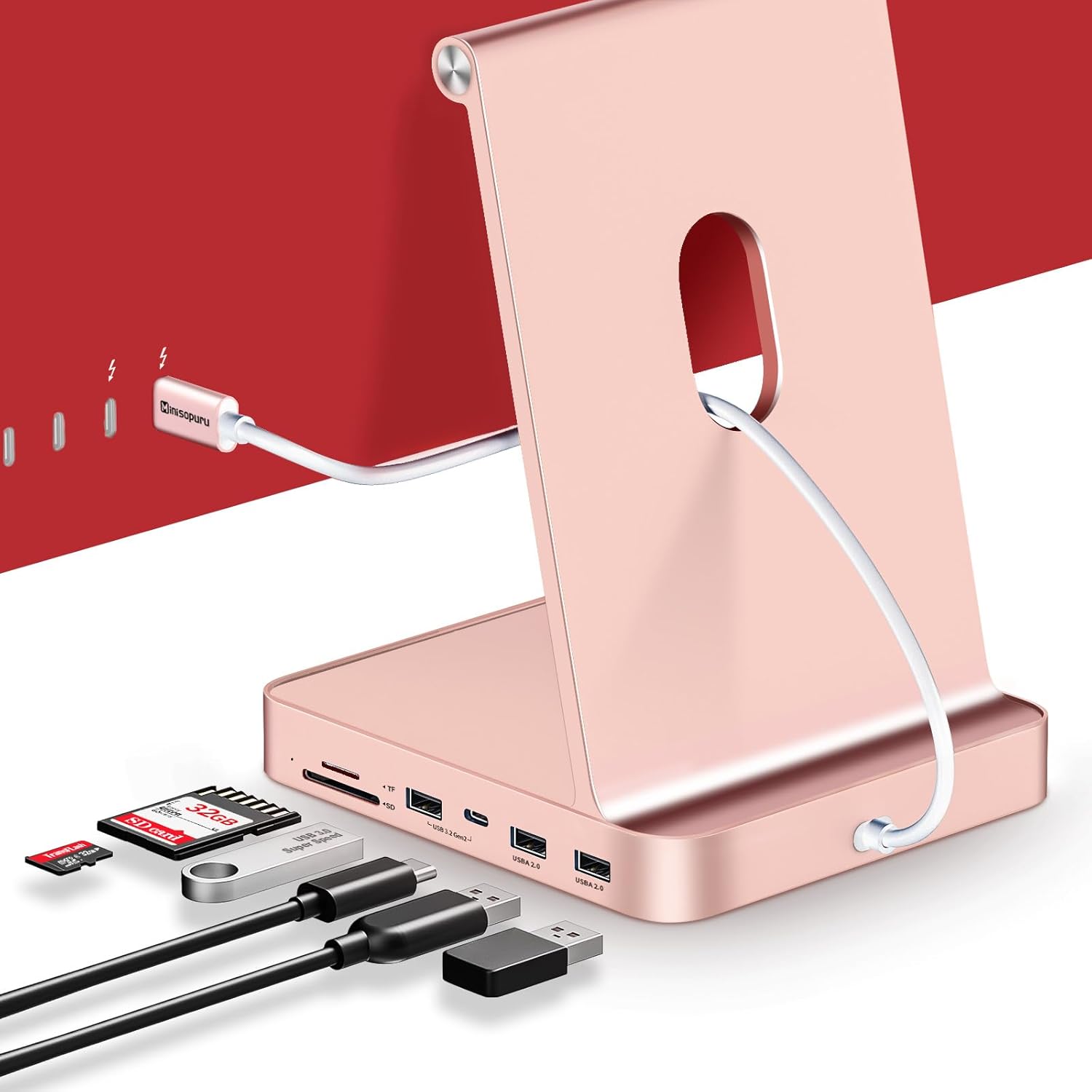 USB C Hub for iMac 24 inch 2021/2023/2024, Minisopuru iMac Hub Support M.2 NVMe SSD, iMac Accessories for iMac M1/M3/M4, iMac Adapter with USB A/C 10Gbps, SD/TF, M.2 SSD (Not Included), Silver