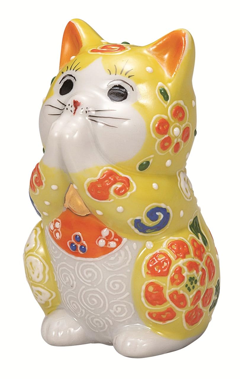 Amazon.co.jp: 九谷長峰 九谷焼 かわいい猫の置物 2.7 号お祈り猫・黄