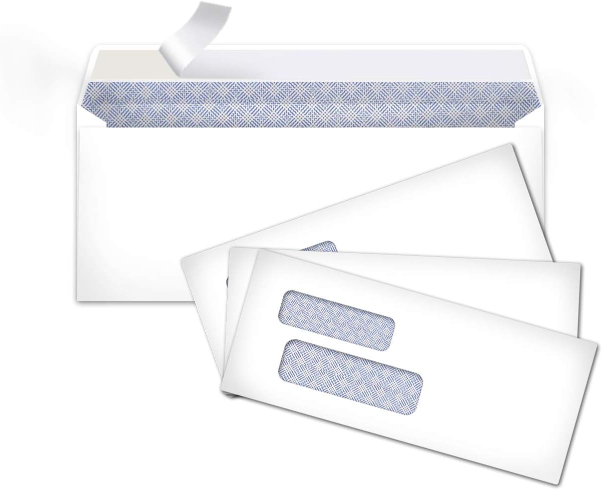Amazon Basics #9 Security Tinted Double Window Envelopes for Invoices and Documents, Self-Seal, 3-7/8" x 8-7/8", White, 500-Pack