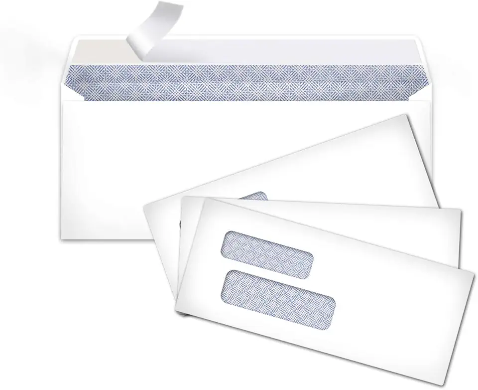 Amazon Basics #9 Self-Seal Envelopes with Peel and Seal, Double Window, Security Tinted, 500-Pack, 1 X 3.88 X 8.8 inch, White