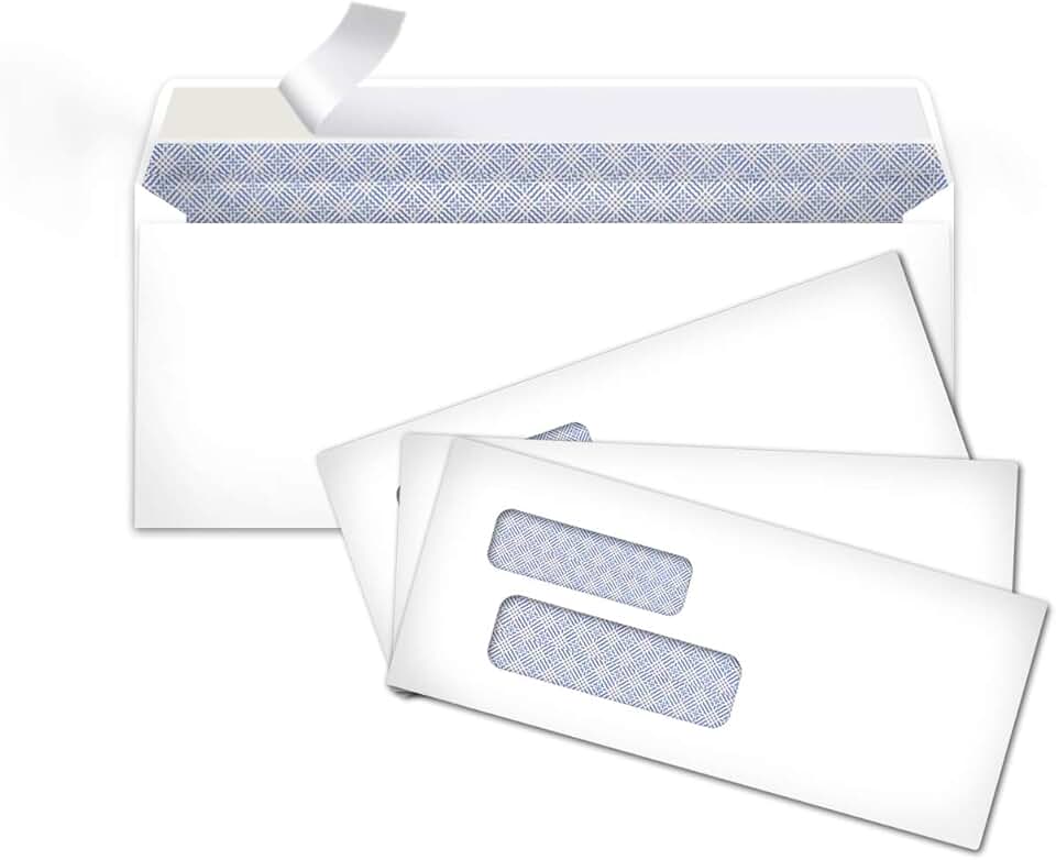 #9 Security Tinted Double Window Envelopes for Invoices and Documents, Self-Seal, 3-7/8" x 8-7/8", White, 500-Pack