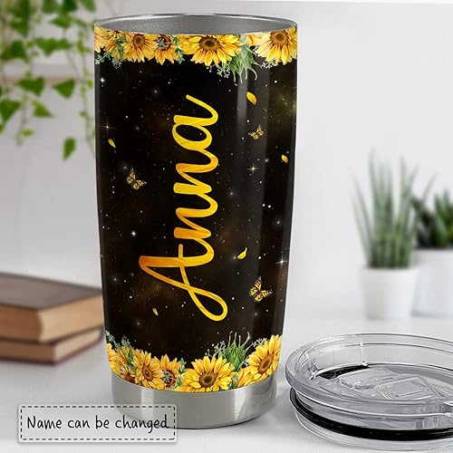 Miniatura 4 de Vaso de mariposa personalizado con diseño de girasol, 20 onzas, 30 onzas, con tapa, regalo para mujeres, niñas, mejores amigas, mamá, madre,