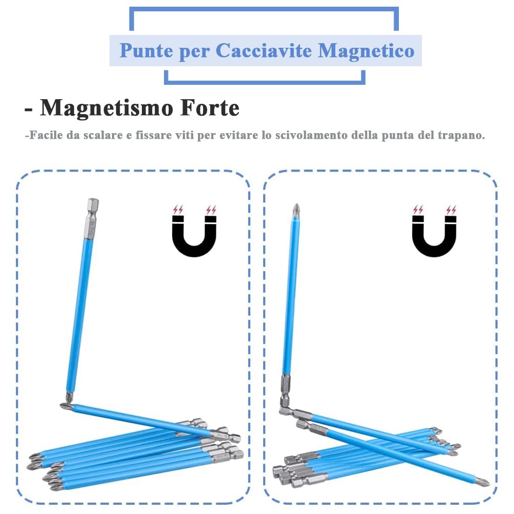 Mesee 10Pz Punte Cacciavite a Croce PH2 da 150mm Punte Cacciavite Phillips ad Impatto Punte da Avvitamento Antiscivolo Punta Esagonale in Acciaio S2 per Cacciaviti Avvitatori Trapani Elettrici