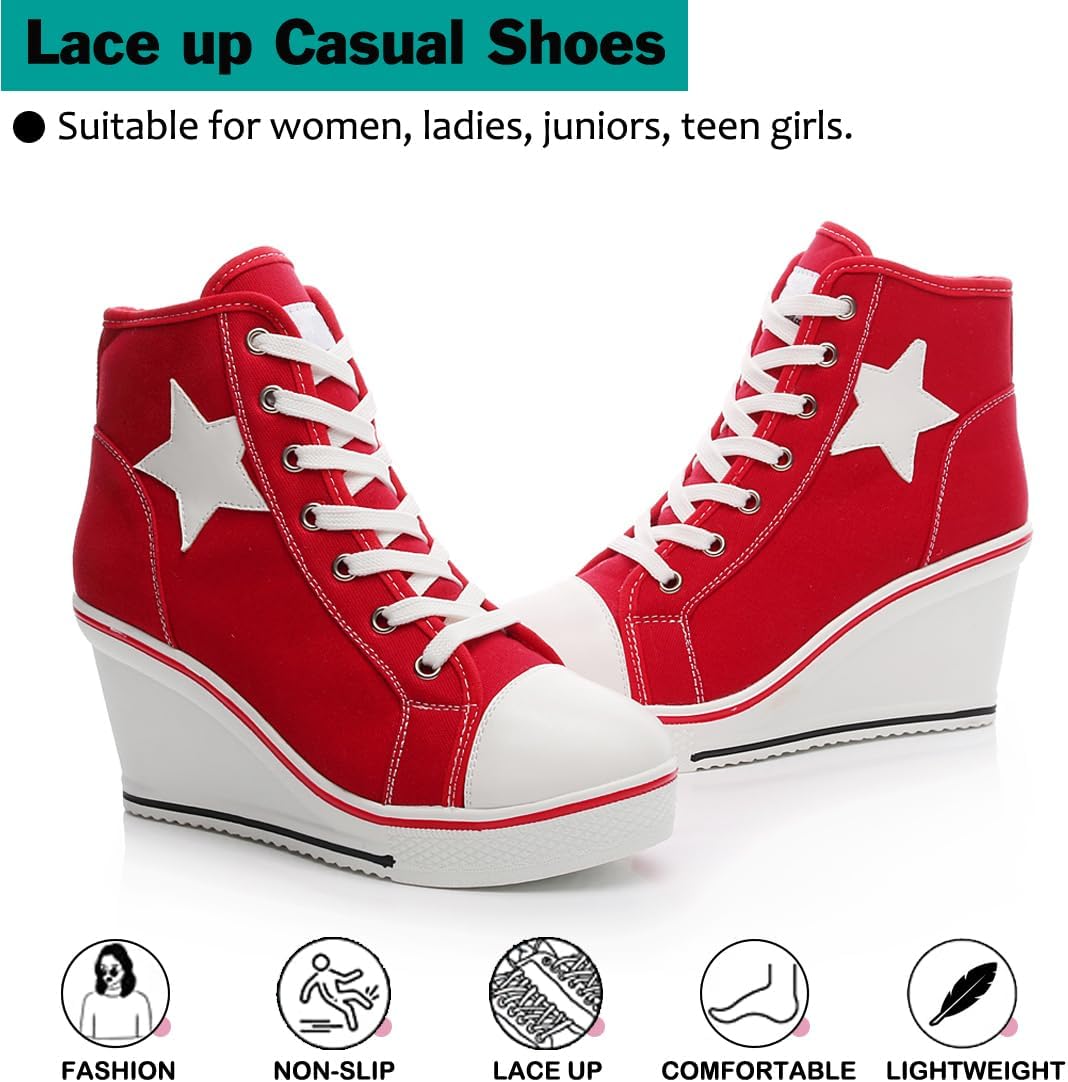 Mei MACLEOD High Heel Wedge Sneakers for Women Casual Lace Up Canvas Shoes for Ladies Platform Wedge Shoes AnkleBooties - Image 4