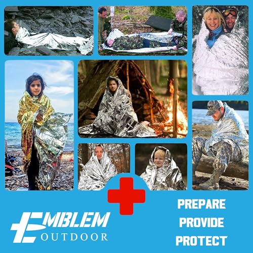 Emblem Outdoor Emergency Thermal Blanket Made of Mylar for Survival, Hiking, Camping, First Aid, and Bug Out Bag - Extra Large (4-Pack)