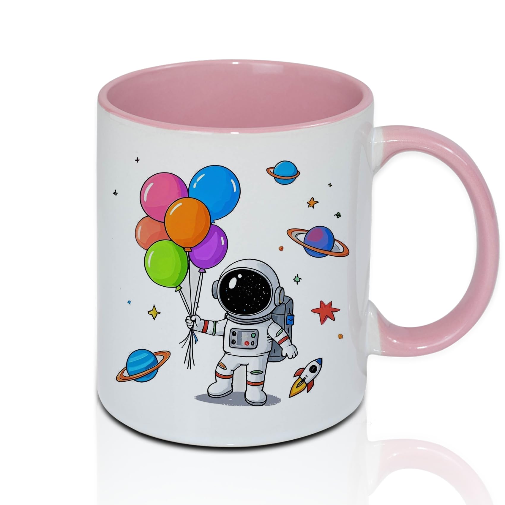 SUBLOVER Set di 9 tazze da caffè in ceramica bianca a sublimazione Tazas Para da 325 ml, tazze per sublimazione per Natale, per macchina da stampa tazza, colore interno e manico (rosa)