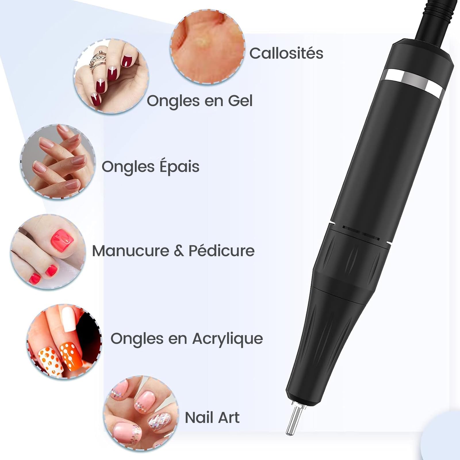 Delanie Ponceuse pour Ongles Professionnel Electrique Rechargeable 35000 Tours avec 6 Embouts et Affichage de LCD Puissante Silenceuse pour Manucure Pédicure