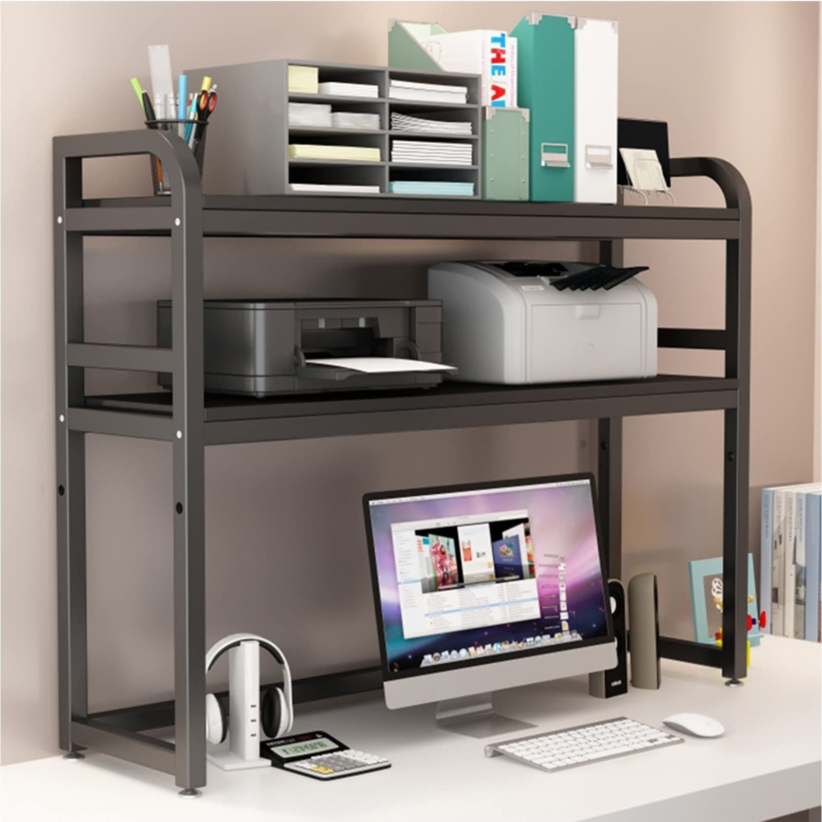 ASerZenith Desktop Bookshelf Bookshelf Organizer - Desk Shelf Stand, 2 Tier,Adjustable Display Shelf Rack Organizer