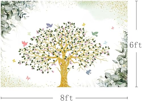 Miniatura 9 de MEHOFOND Telón de fondo de tela suave de 10 x 7 pies, fondo de fotografía de árbol genealógico, flores rosas, hojas de eucalipto verdes, decoración