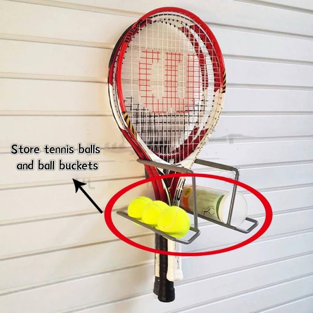 Estante de almacenamiento de raquetas de tenis, soporte de pared de metal para 4 raquetas y 6 pelotas, apto para raquetas de tenis, bádminton y paletas