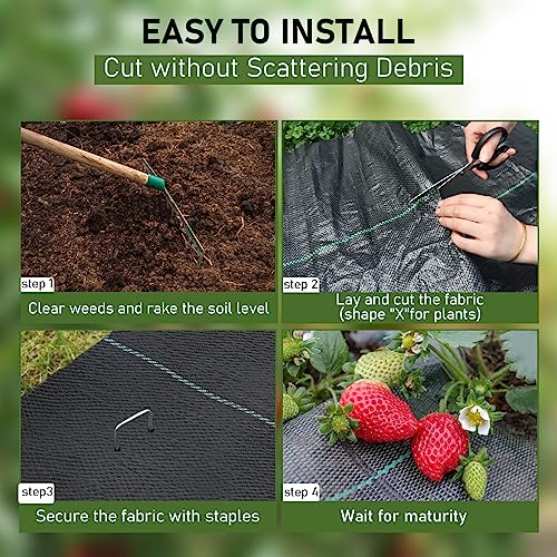 VASALAID Weed Barrier Landscape Fabric,3.5oz 4FT x 100FT Thicken Garden Fabric Weed Mats, Premium Gardening Weed Control Mat,Ground Cover for Gardening, Farming with 20 U-Shaped Securing Pegs